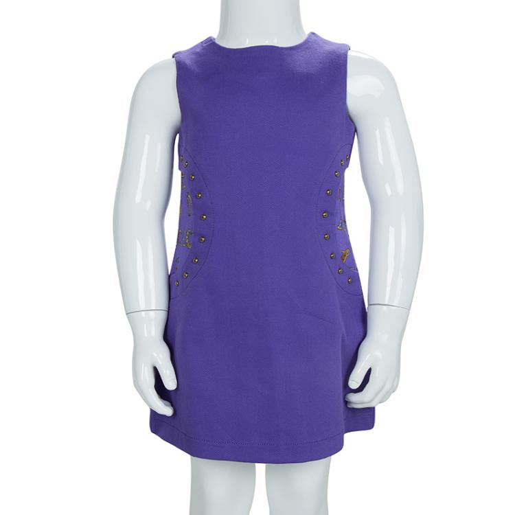 Pre Owned Young Versace Purple Cotton Studded Sleeveless Dress 2 Yrs