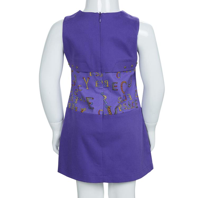 Pre Owned Young Versace Purple Cotton Studded Sleeveless Dress 2 Yrs
