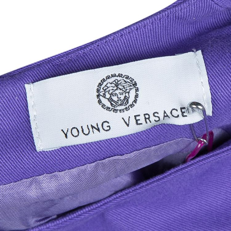 Pre Owned Young Versace Purple Cotton Studded Sleeveless Dress 2 Yrs