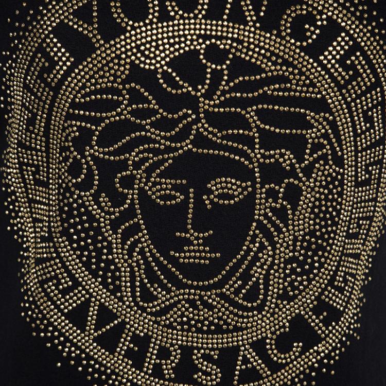 Pre Owned Young Versace Black Knit Medusa Logo Embellished Dress 8 Yrs