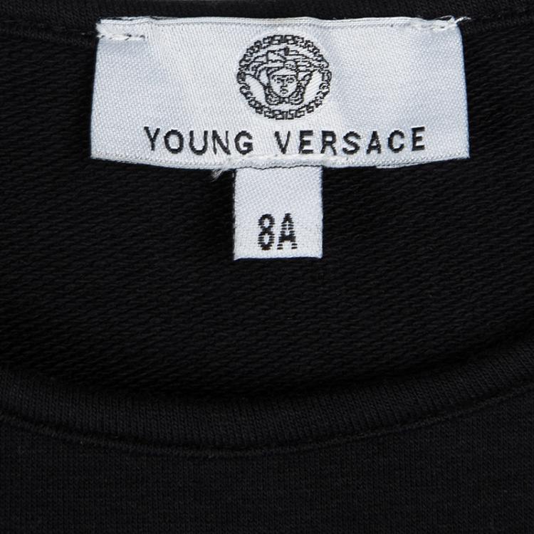 Pre Owned Young Versace Black Knit Medusa Logo Embellished Dress 8 Yrs