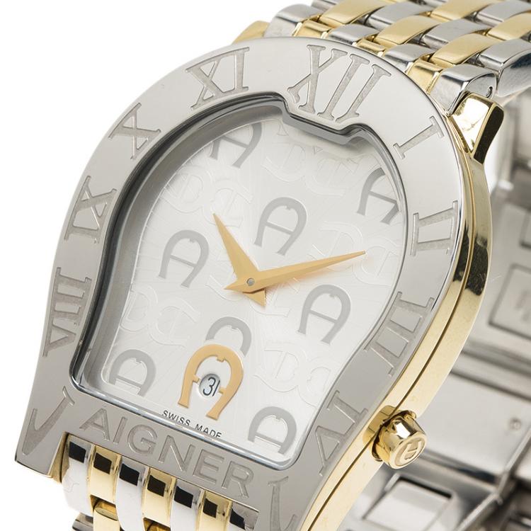 Pre Owned Aigner Silver Gold-Plated Stainless Steel Ravenna Nuovo Men's Wristwatch 38MM