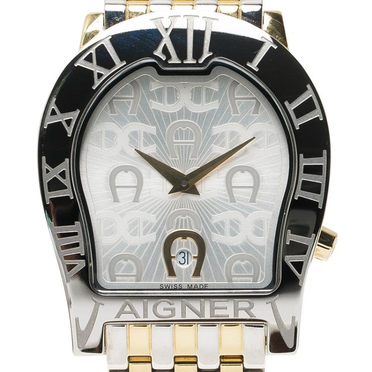 Pre Owned Aigner Silver Gold-Plated Stainless Steel Ravenna Nuovo Men's Wristwatch 38MM