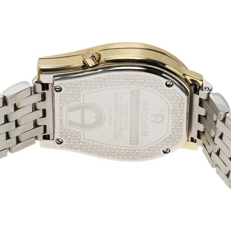 Pre Owned Aigner Silver Gold-Plated Stainless Steel Ravenna Nuovo Men's Wristwatch 38MM