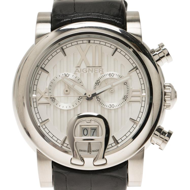 Pre Owned Aigner Silver Stainless Steel Bari Men's Wristwatch 46MM