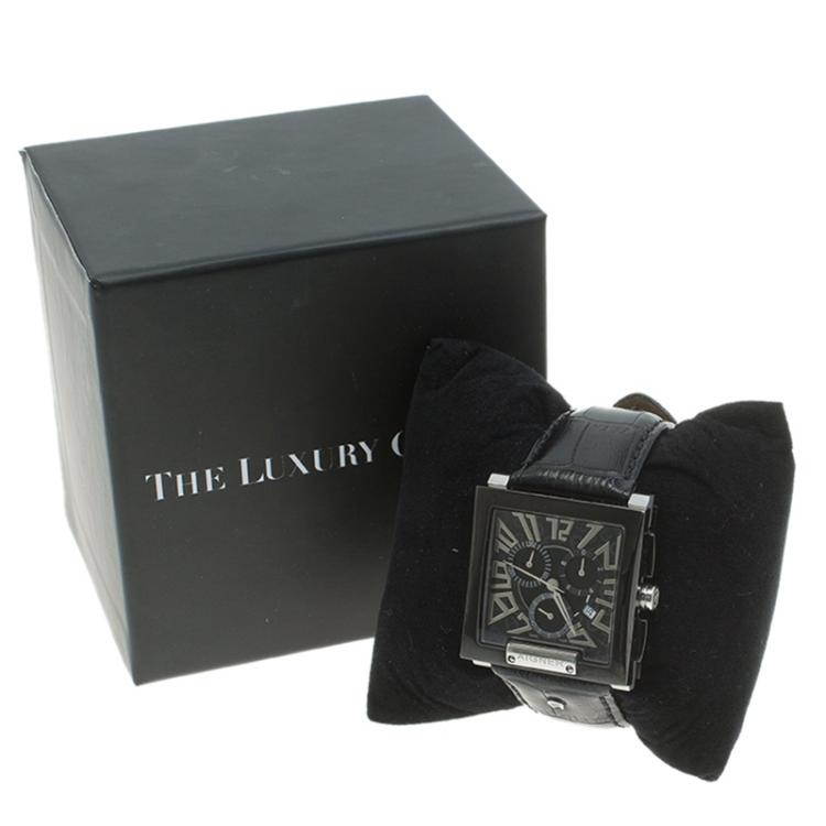 Pre Owned Aigner Black Stainless Steel Torino Chrono A27000 Men's Wristwatch 36MM