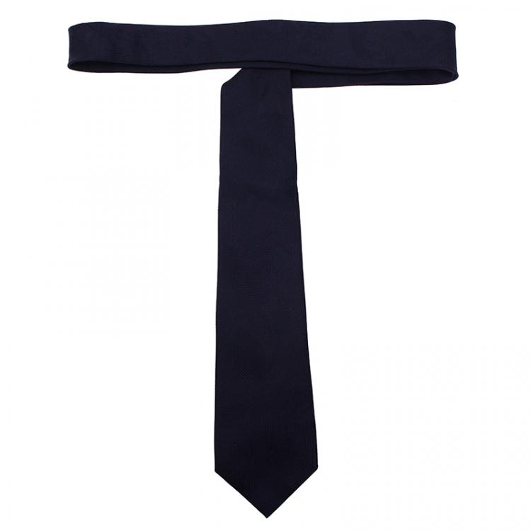 Pre Owned Alexander McQueen Navy Blue Tonal Floral Jacquard Silk Tie  