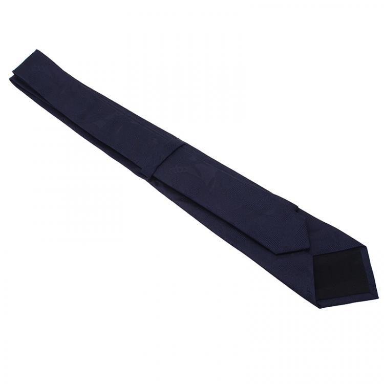 Pre Owned Alexander McQueen Navy Blue Tonal Floral Jacquard Silk Tie  
