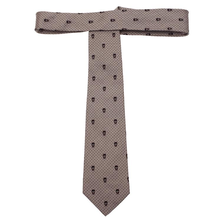 Pre Owned Alexander McQueen Grey Woven Skull Silk Tie