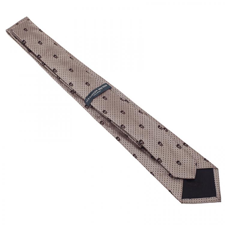 Pre Owned Alexander McQueen Grey Woven Skull Silk Tie