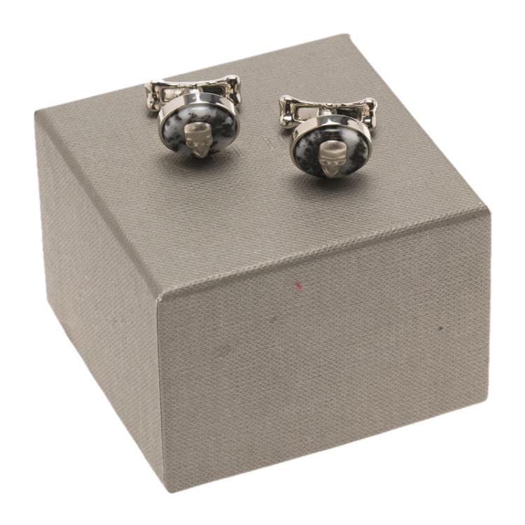 Pre Owned Alexander McQueen Skull & Bone Stainless Steel Cufflinks
