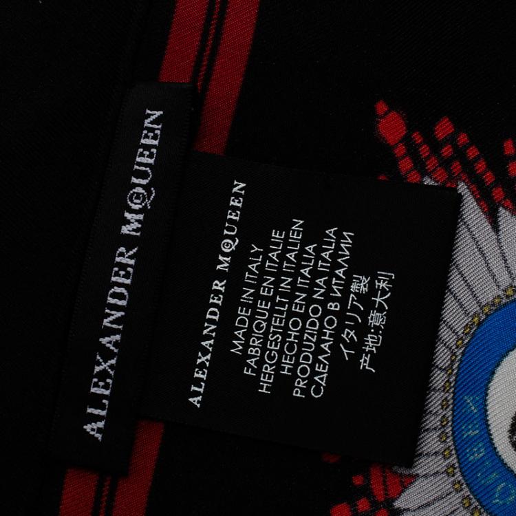 Pre Owned Alexander McQueen Black Military Skull Badges Print Silk Pocket Square