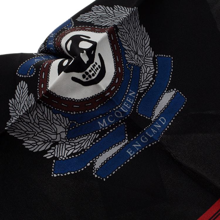 Pre Owned Alexander McQueen Black Military Skull Badge Silk Pocket Square