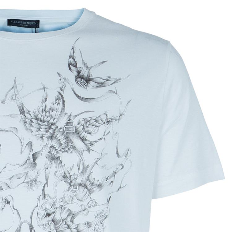 Pre Owned Alexander McQueen Men's White Printed T Shirt L