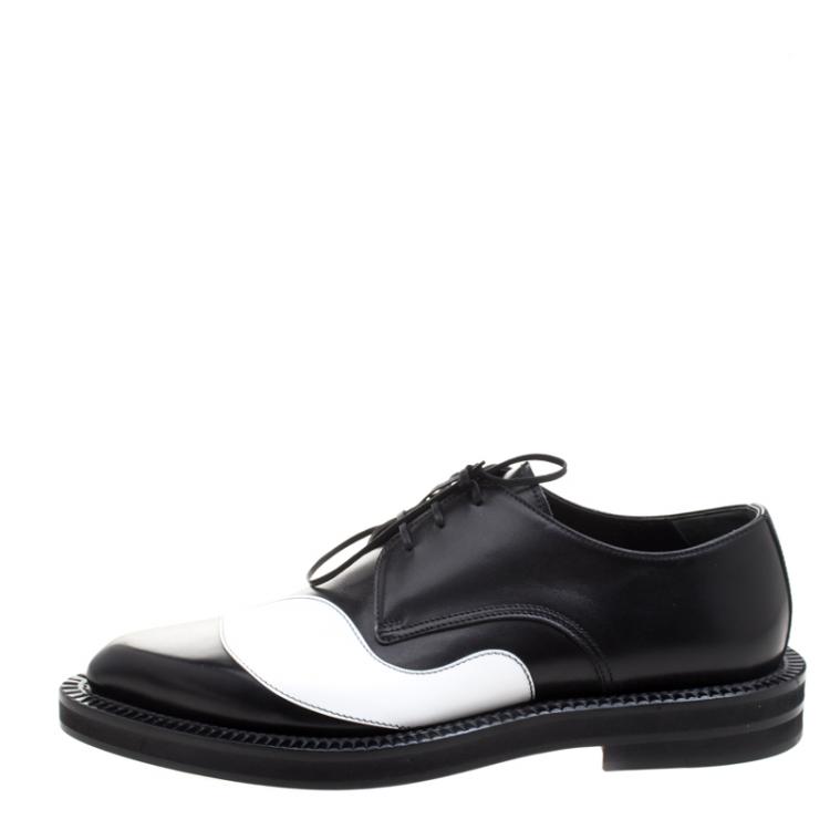 Pre Owned Alexander McQueen Monochrome Leather Lace Up Derby Size 42