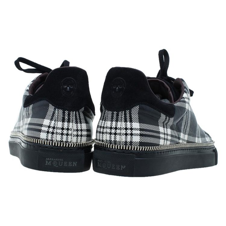 Pre Owned Alexander Mcqueen Check Leather and Chain Embellished Suede Sneakers Size 42