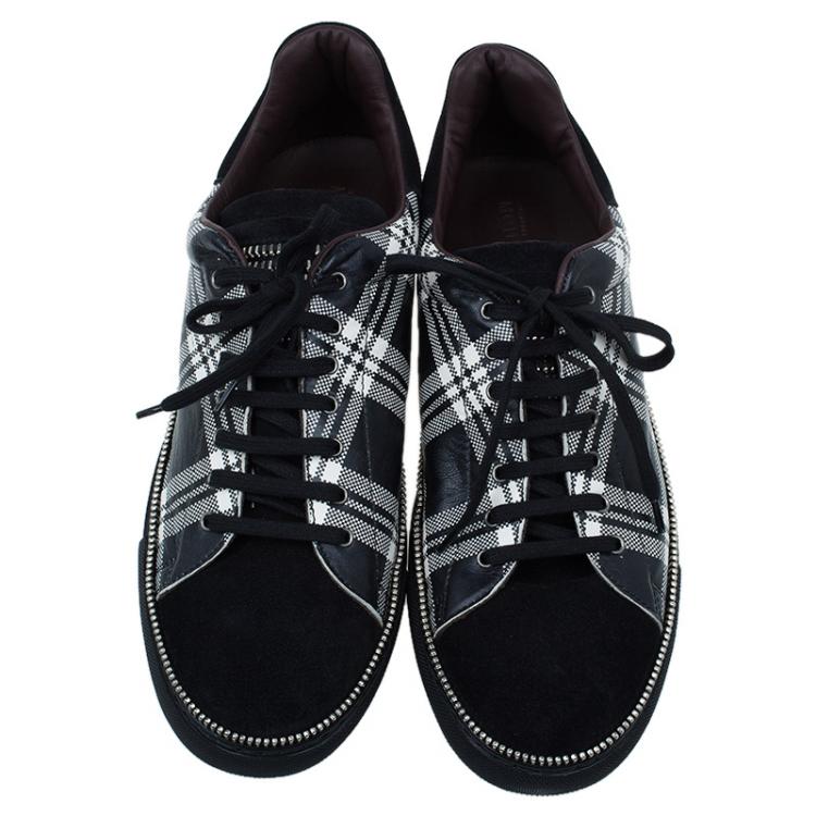 Pre Owned Alexander Mcqueen Check Leather and Chain Embellished Suede Sneakers Size 42
