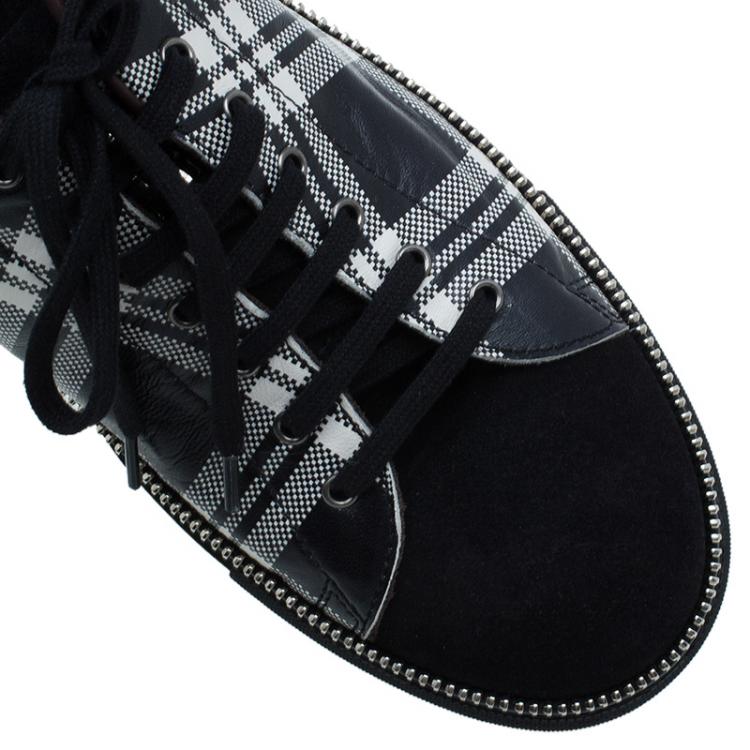 Pre Owned Alexander Mcqueen Check Leather and Chain Embellished Suede Sneakers Size 42