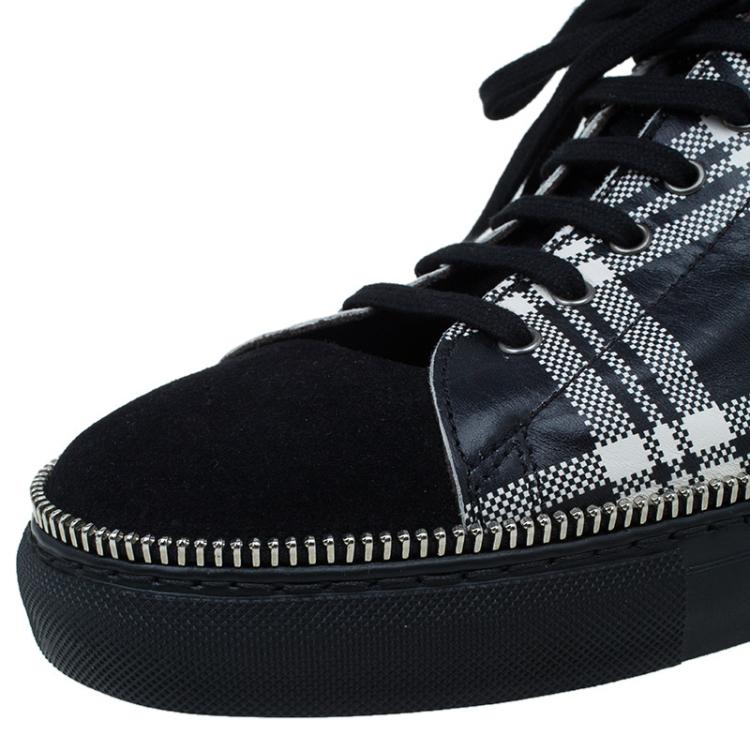 Pre Owned Alexander Mcqueen Check Leather and Chain Embellished Suede Sneakers Size 42