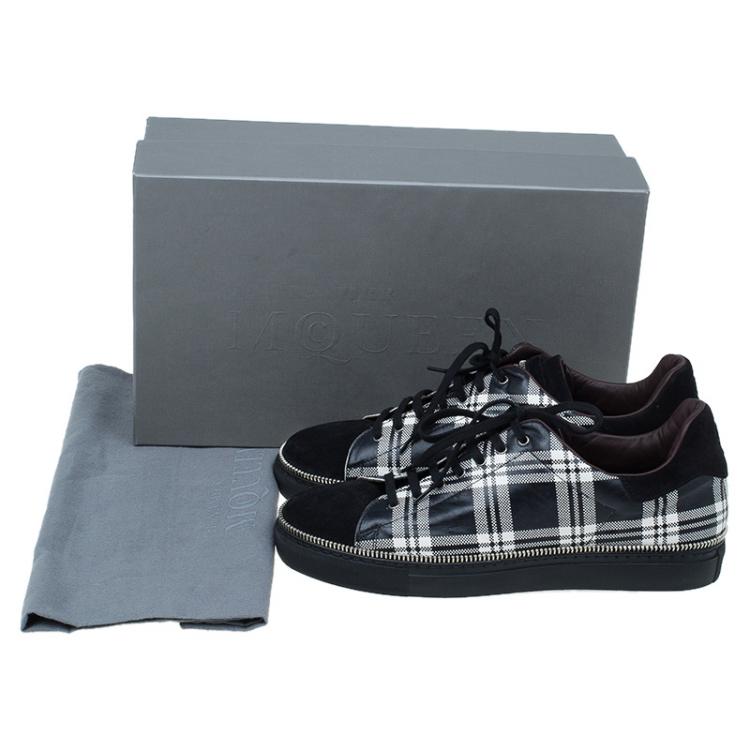 Pre Owned Alexander Mcqueen Check Leather and Chain Embellished Suede Sneakers Size 42