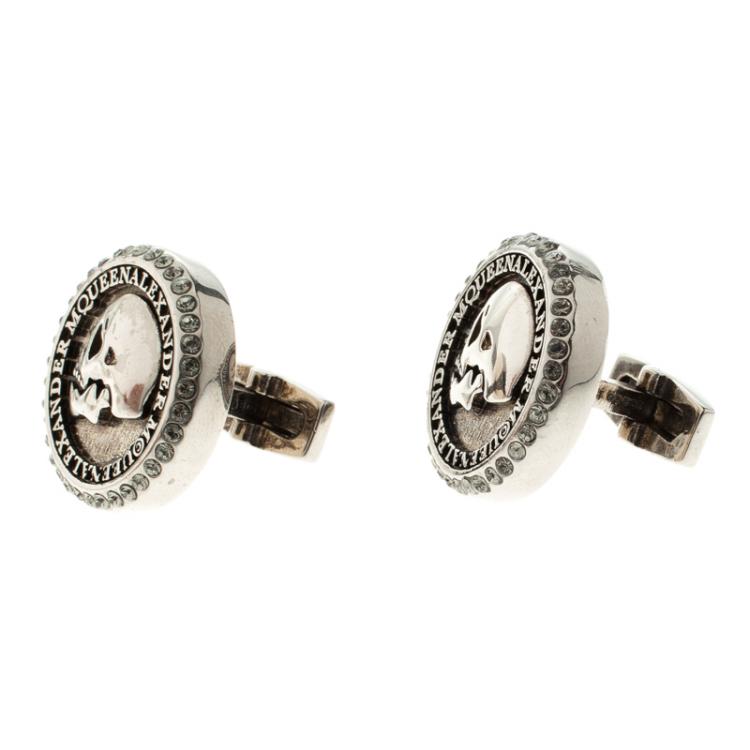 Pre Owned Alexander McQueen Skull Coin Silver Tone Cufflinks