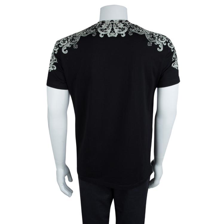 Pre Owned Alexander McQueen Black Floral Print V-Neck T-Shirt L