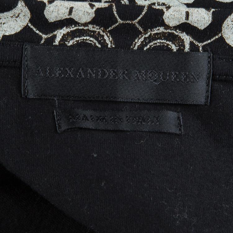 Pre Owned Alexander McQueen Black Floral Print V-Neck T-Shirt L