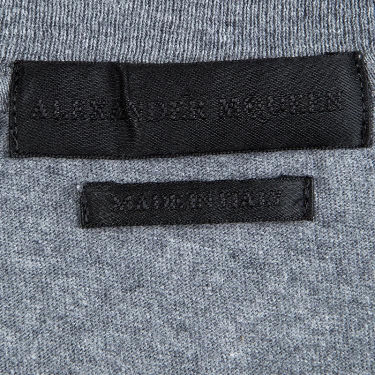 Pre Owned Alexander McQueen Grey Feather Print  V-Neck T-Shirt M