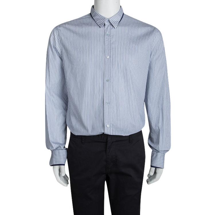 Pre Owned Alexander McQueen Blue and White Striped Button Front Long Sleeve Shirt XXL