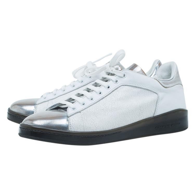 Pre Owned Alexander McQueen Metallic Leather Panelled Sneakers Size 43