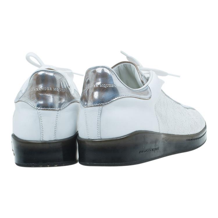 Pre Owned Alexander McQueen Metallic Leather Panelled Sneakers Size 43