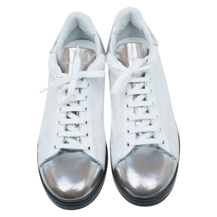 Pre Owned Alexander McQueen Metallic Leather Panelled Sneakers Size 43