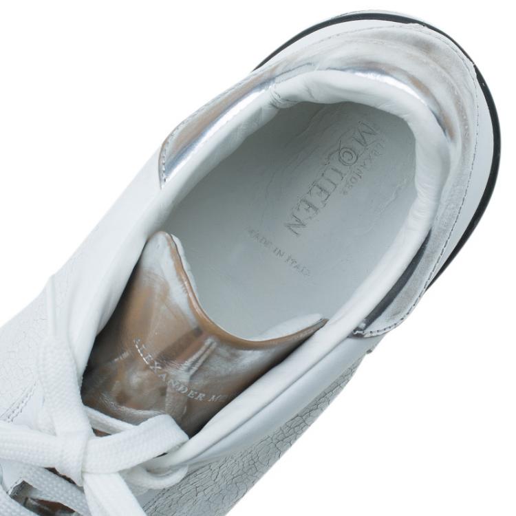 Pre Owned Alexander McQueen Metallic Leather Panelled Sneakers Size 43