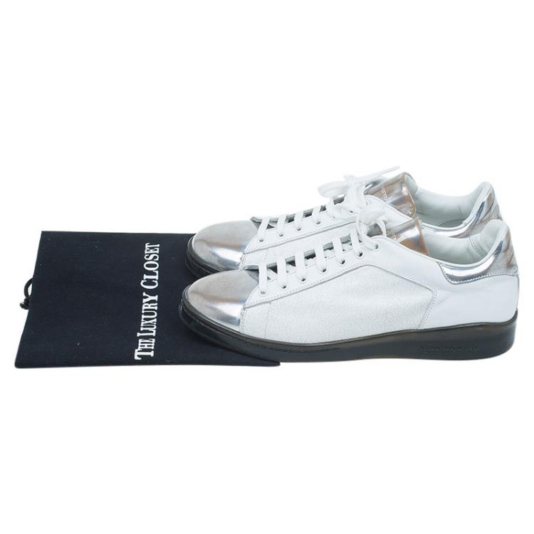 Pre Owned Alexander McQueen Metallic Leather Panelled Sneakers Size 43