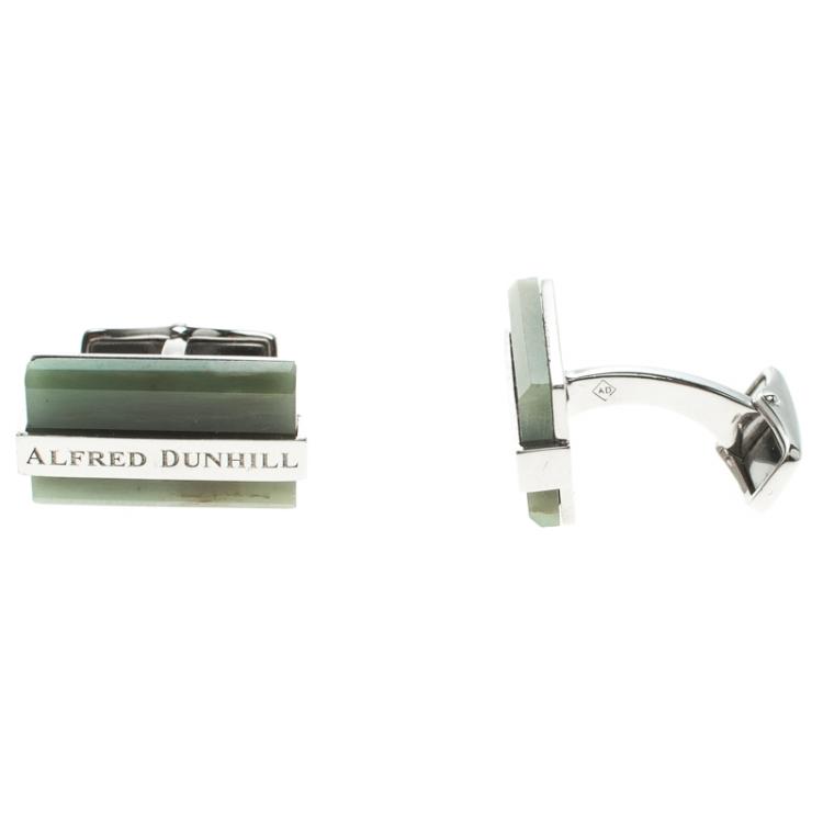 Pre Owned Alfred Dunhill Green Agate Silver Tone Cufflinks
