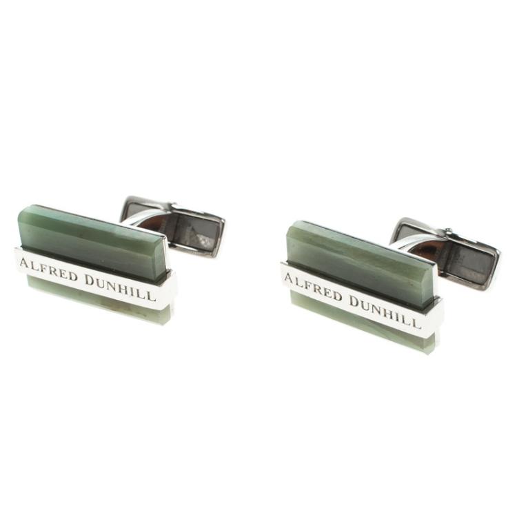 Pre Owned Alfred Dunhill Green Agate Silver Tone Cufflinks