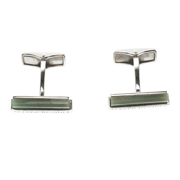 Pre Owned Alfred Dunhill Green Agate Silver Tone Cufflinks