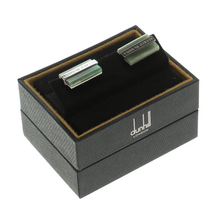 Pre Owned Alfred Dunhill Green Agate Silver Tone Cufflinks