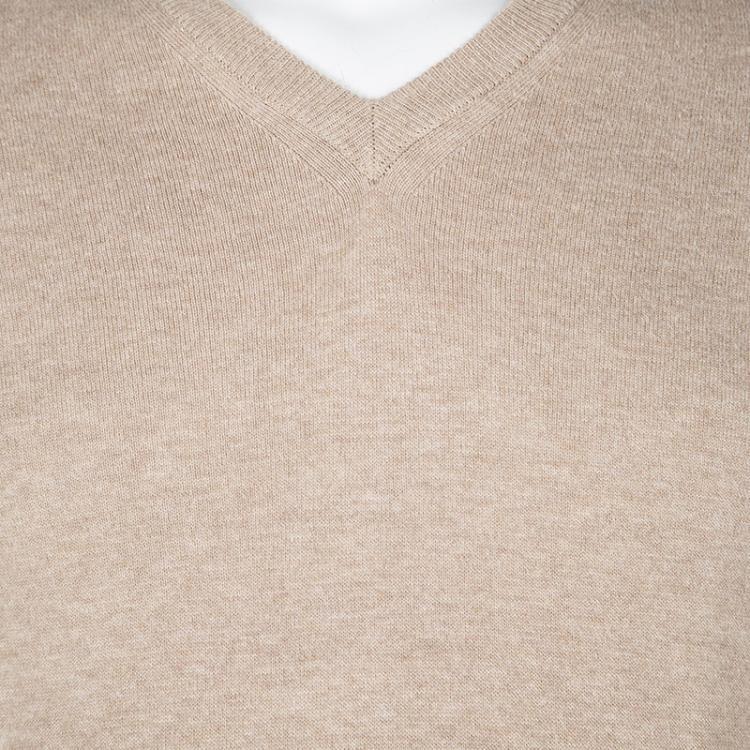 Pre Owned Armani Collezioni Beige Knit V Neck Long Sleeve Sweater L