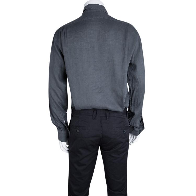 Pre Owned Armani Collezioni Grey Linen Long Sleeve Button Front Shirt L