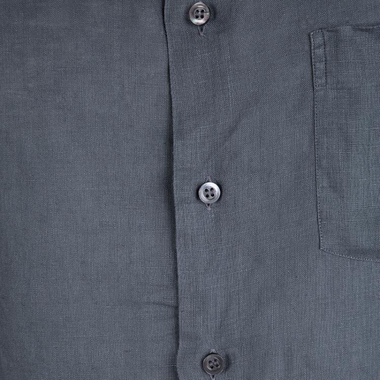 Pre Owned Armani Collezioni Grey Linen Long Sleeve Button Front Shirt L