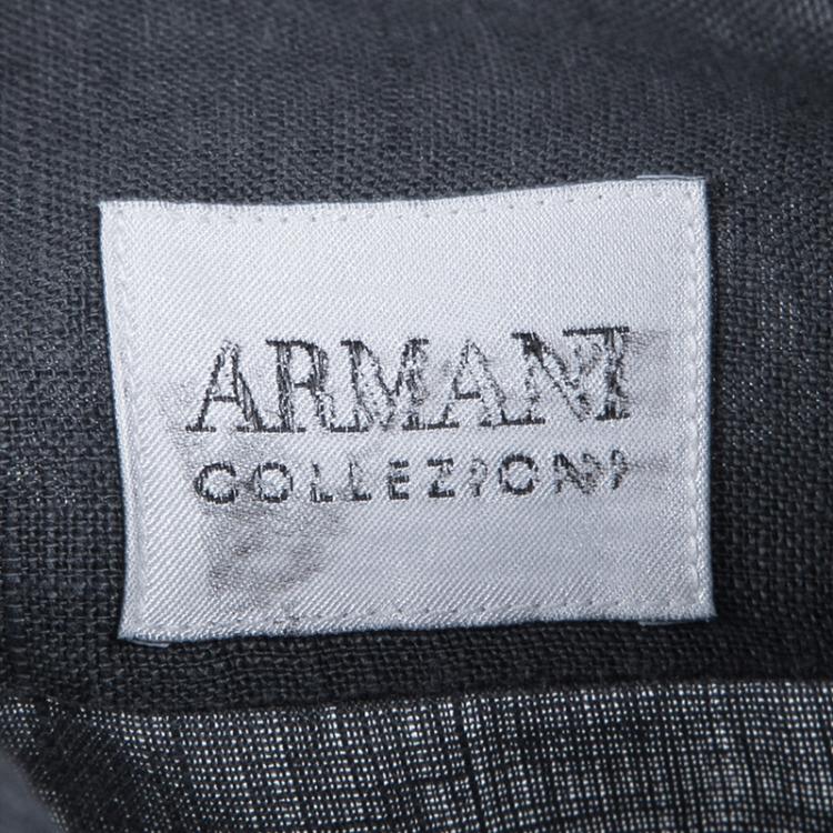 Pre Owned Armani Collezioni Grey Linen Long Sleeve Button Front Shirt L
