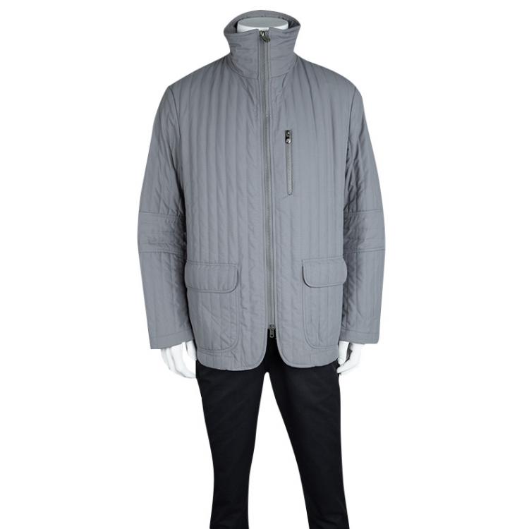 Pre Owned Armani Collezioni Grey Zip Front Jacket L