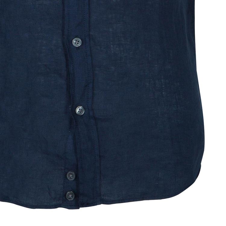 Pre Owned Armani Collezioni Men's Navy Blue Linen Short Sleeve Shirt M