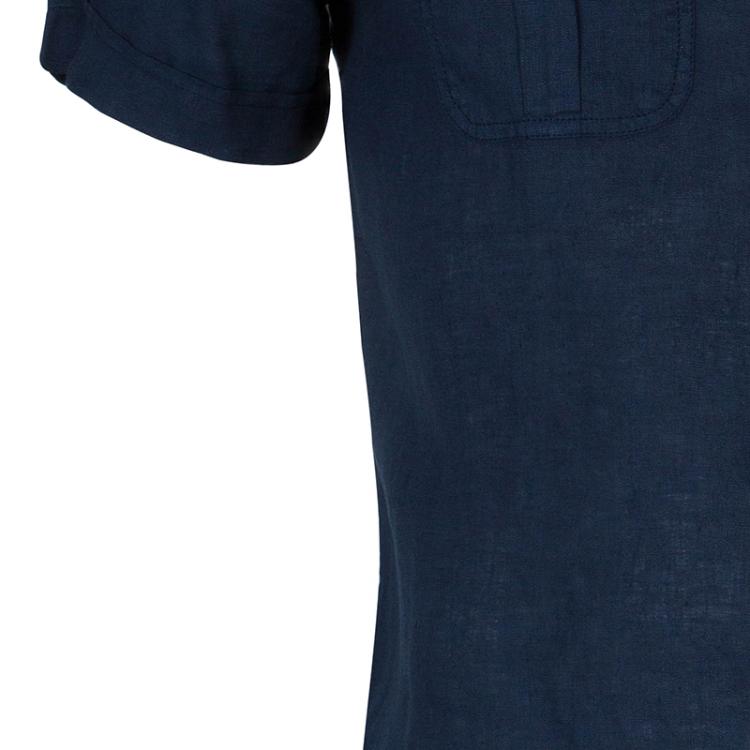 Pre Owned Armani Collezioni Men's Navy Blue Linen Short Sleeve Shirt M