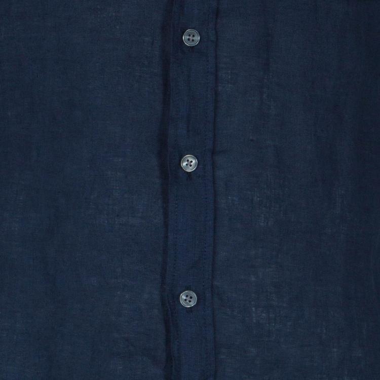 Pre Owned Armani Collezioni Men's Navy Blue Linen Short Sleeve Shirt M