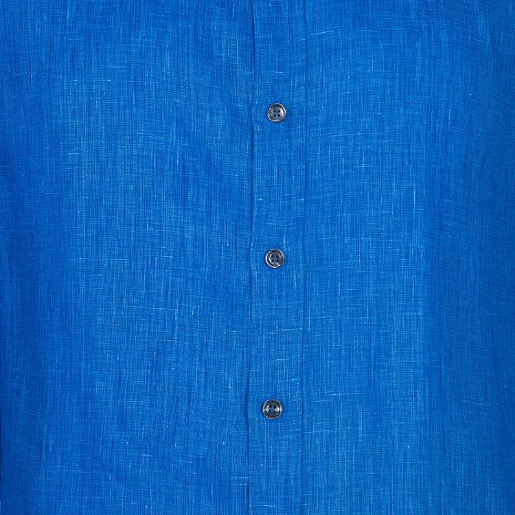 Pre Owned Armani Collezioni Men's Blue Linen Shirt L