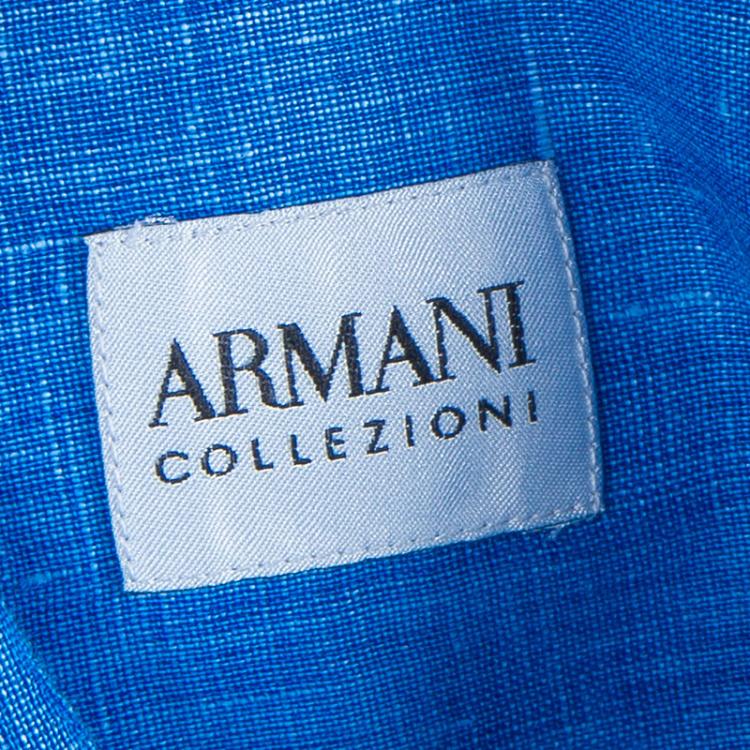 Pre Owned Armani Collezioni Men's Blue Linen Shirt L