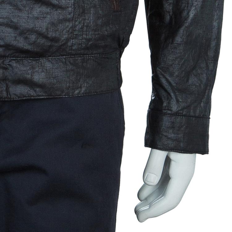 Pre Owned Armani Collezioni Grey Contrast Faux Suede Trim Bomber Jacket L