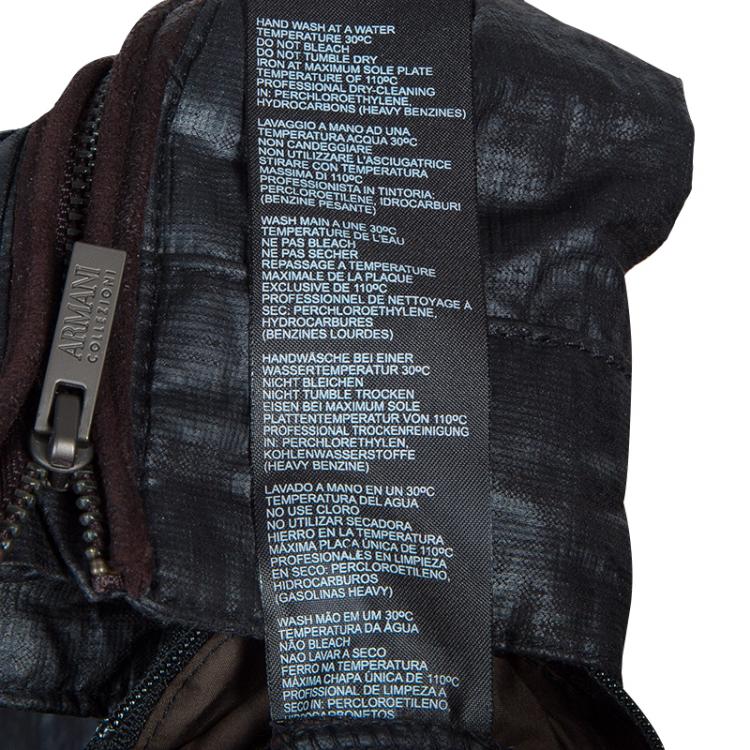 Pre Owned Armani Collezioni Grey Contrast Faux Suede Trim Bomber Jacket L